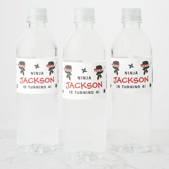 Cute Ninja Karate Samurai Birhtday Boy Vattenflaskor Etikett (Flaskor)