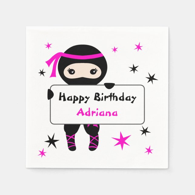 Cute Ninja Kids Warrior Girl Rosa Bday Party Pappersservett (Framsidan)