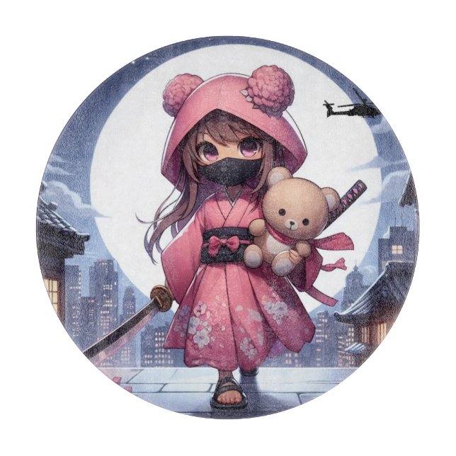 Cute ninja-krigare flicka och teddy (Framsidan)