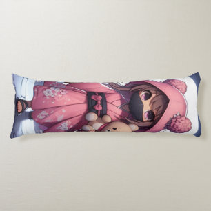 Cute ninja-krigare flicka och teddy kroppskudde