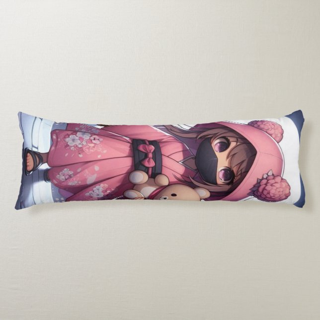 Cute ninja-krigare flicka och teddy kroppskudde (Framsidan)