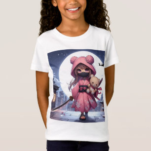 Cute ninja-krigare flicka och teddy t shirt