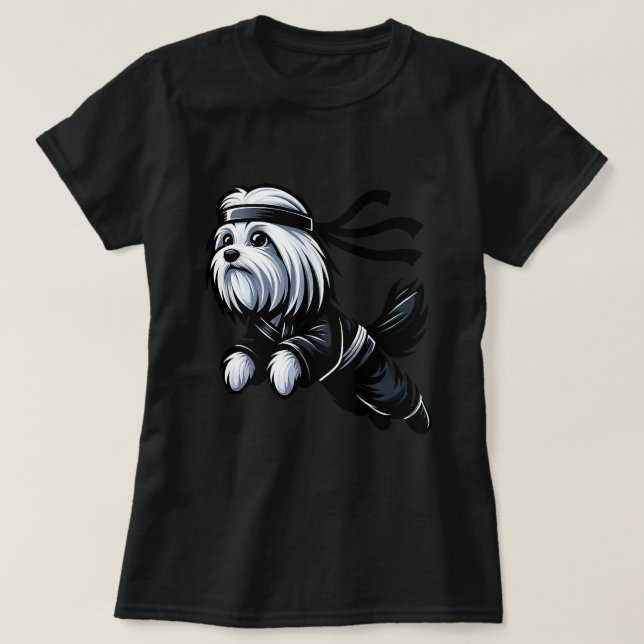 Cute Ninja Maltese Hund Puppy Martial Art Älskare  T Shirt (Design framsida)