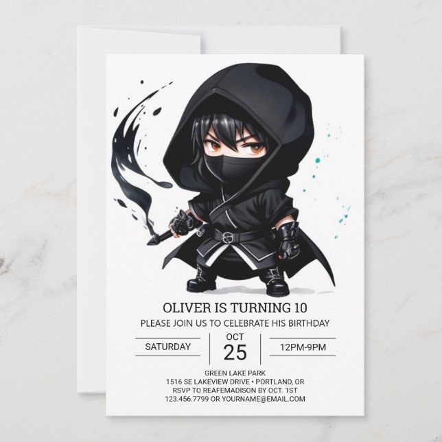 Cute Ninja Surprise Kids Birthday Inbjudningar (Framsida)