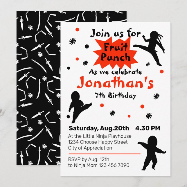 Cute Ninja Warrior Barns födelsedag Party Inbjudningar (Fram/baksida)