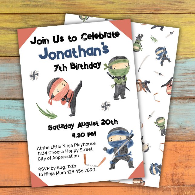 Cute Ninja Warrior Barns födelsedag Party Inbjudningar (Skapare uppladdad)