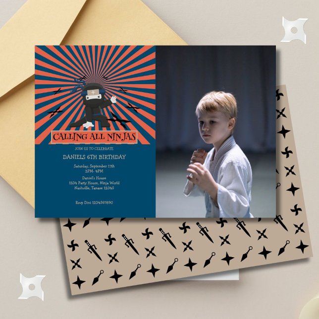 Cute Ninja Warrior Barns födelsedag Photo Inbjudningar (Skapare uppladdad)