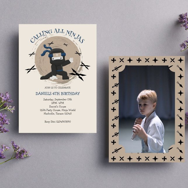 Cute Ninja Warrior Barns födelsedag Photo Inbjudningar (Photo Invitation)