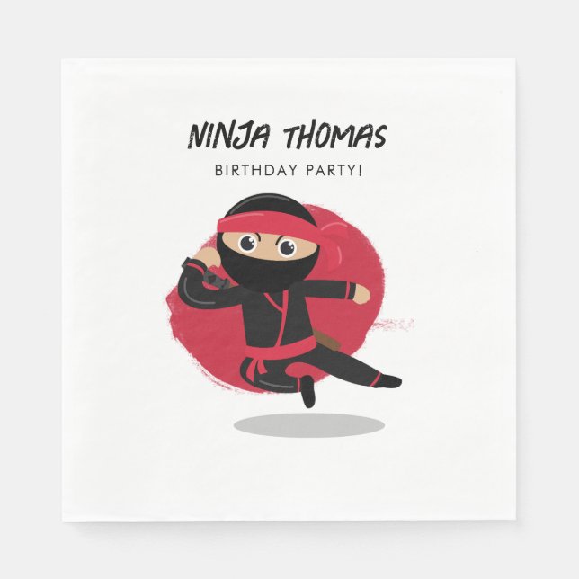 Cute Ninja Warrior Black & Red Barns födelsedag Pa Pappersservett (Framsidan)