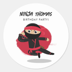 Cute Ninja Warrior Black & Red Barns födelsedag Pa Runt Klistermärke