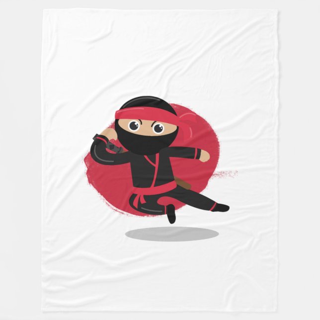 Cute Ninja Warrior Black & Red Kids Fleecefilt (Framsidan)