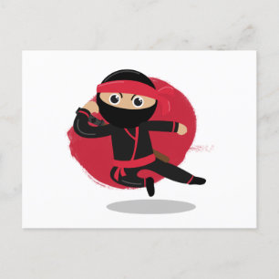 Cute Ninja Warrior Black & Red Kids Helg Vykort