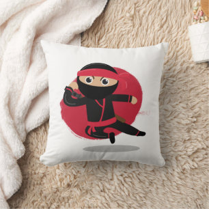 Cute Ninja Warrior Black & Red Kids Kudde