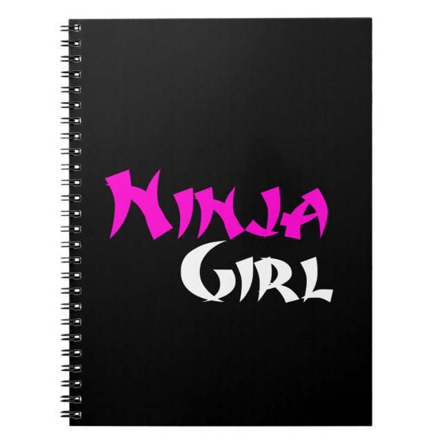 Cute Ninja Warrior Girl - Rosa, Black and White Anteckningsbok (Framsidan)