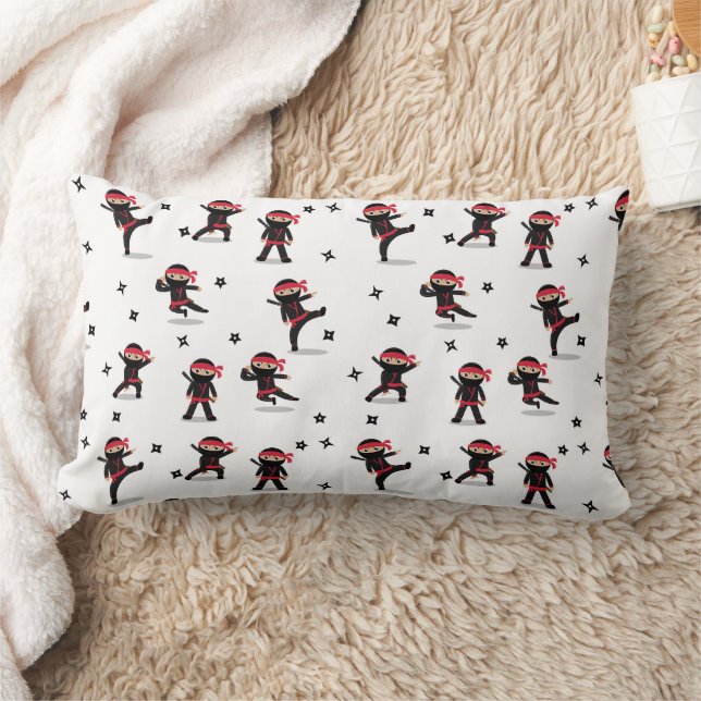Cute Ninja Warrior Kids Black & Red Mönster Lumbarkudde (Filt)