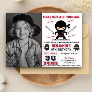 Cute Ninja Warrior Kids Photo Födelsedagsfest Inbjudningar