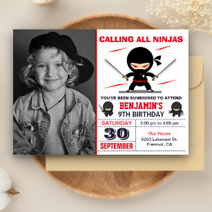 Cute Ninja Warrior Kids Photo Födelsedagsfest Inbjudningar