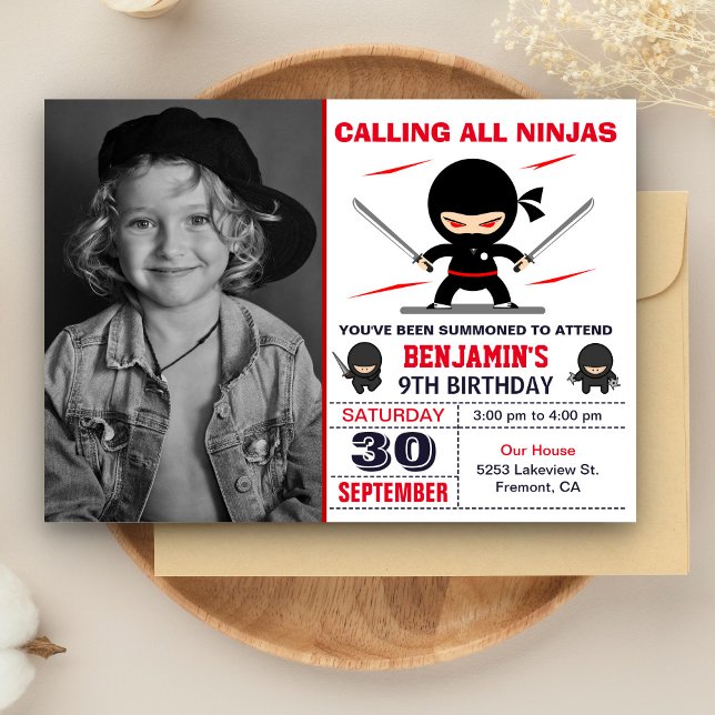 Cute Ninja Warrior Kids Photo Födelsedagsfest Inbjudningar (Skapare uppladdad)