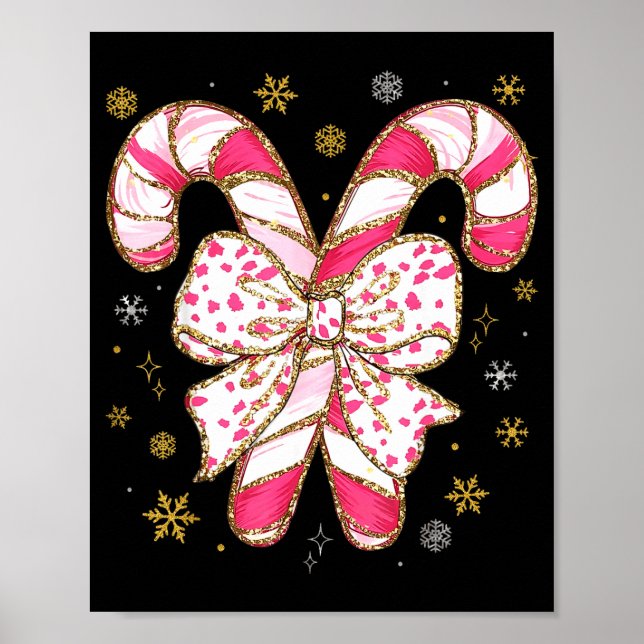 Cute Nk Coquette Bow Candy Cane Christmas Girls Wo Poster (Framsidan)