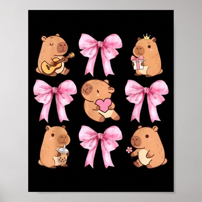 Cute Nk Coquette Bow Kawaii Capybara Lover  Poster (Framsidan)