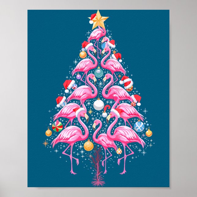 Cute Nk Flamingo Christmas Tree Santa Hat Trocal P Poster (Framsidan)