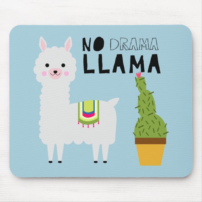 Cute No Drama Llama Cactus Succulents Kawaii Blue Musmatta (Framsidan)