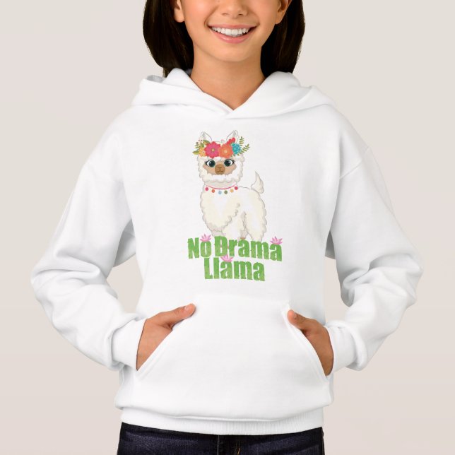 Cute No Drama Llama with Blommigt Krona T Shirt (Framsida)