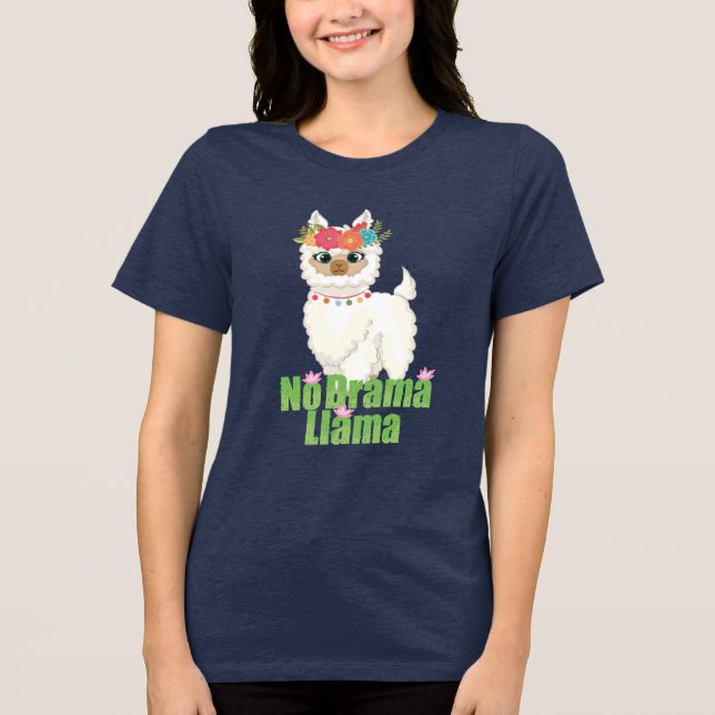 Cute No Drama Llama with Blommigt Krona T Shirt (Framsida)