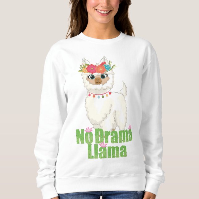Cute No Drama Llama with Blommigt Krona T Shirt (Framsida)