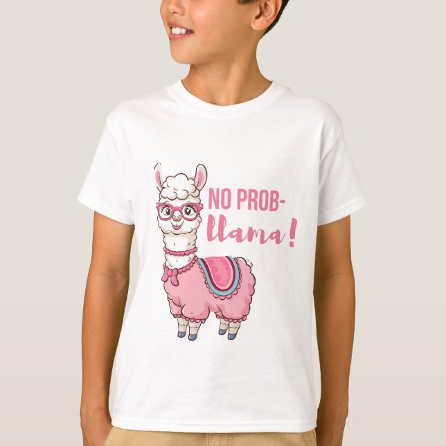 Cute 'No Prob Llama!' Kids T-Shirt (Framsida)