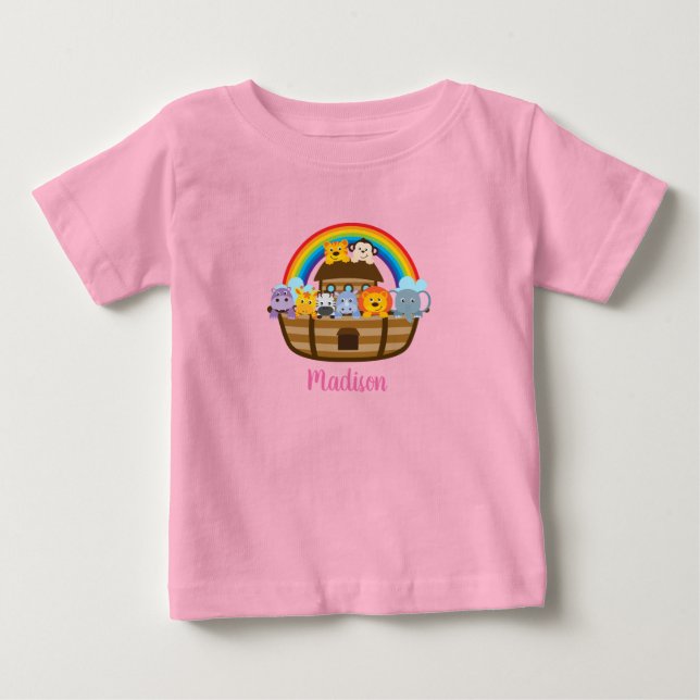 Cute Noah Ark Rosa Baby T-Shirt (Framsida)