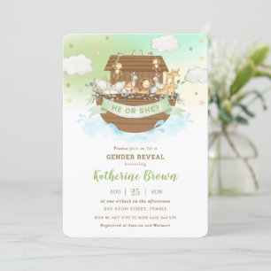 Cute Noahs Ark Animals Gender Reveal Baby Shower Inbjudningar