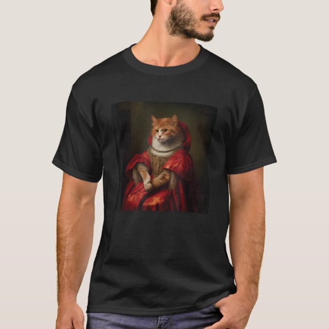 cute Noble Cat Art Painting Lover cats medieval ki T Shirt (Framsida)