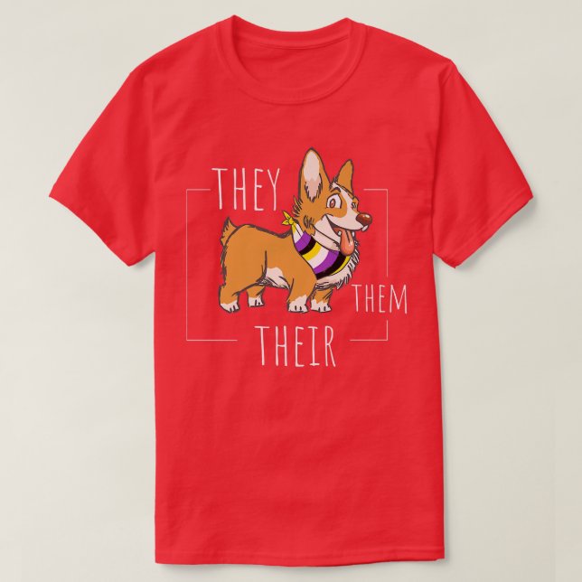 Cute non-binary Corgi som de får sin asymmetriska  T Shirt (Design framsida)