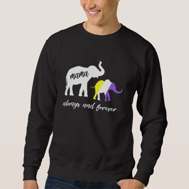 Cute Nonbinary Genderqueer Mamma Elephant Lång Ärmad Tröja (Framsida)