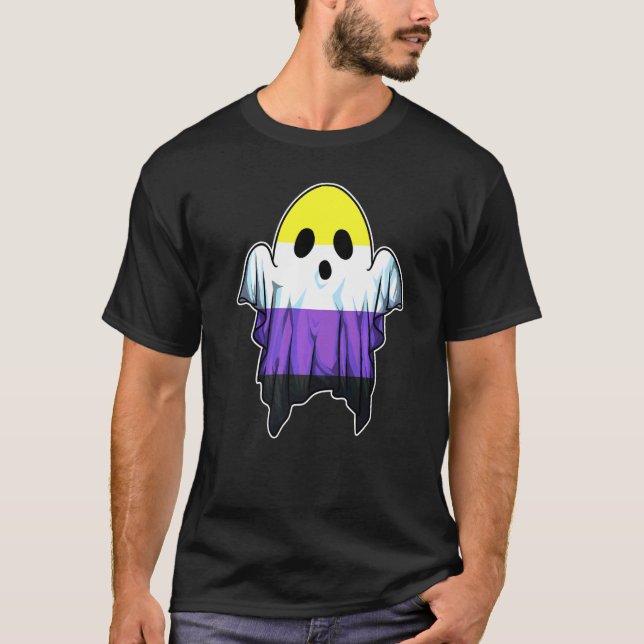 Cute Nonbinary Ghost Lgbt Halloween Ghost Lgbtq nr T Shirt (Framsida)