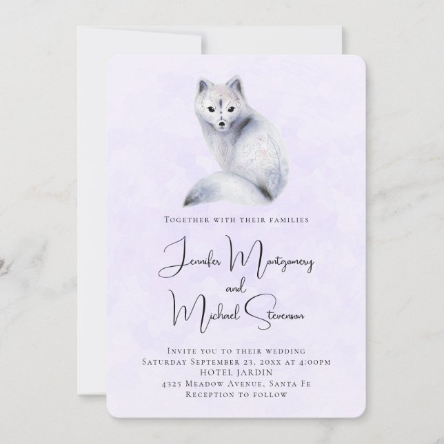 Cute Nordic Fox med Blommigt Design Bröllop Inbjudningar (Framsida)