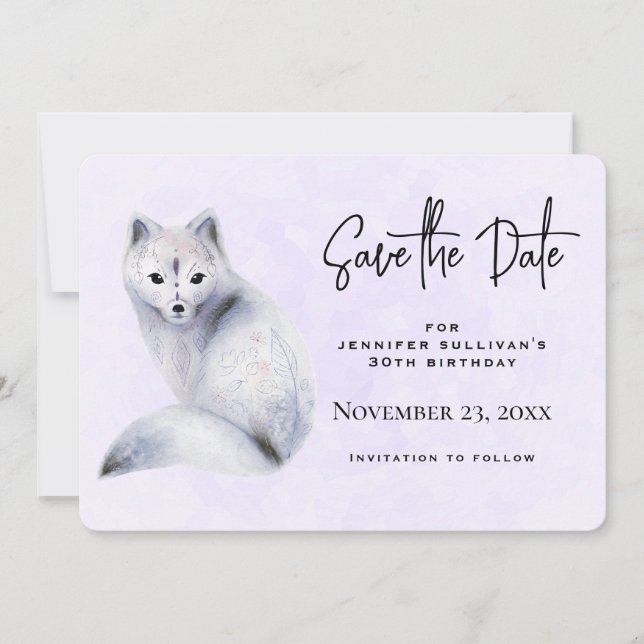 Cute Nordic Fox med Blommigt Designer Spara Datumet (Framsida)