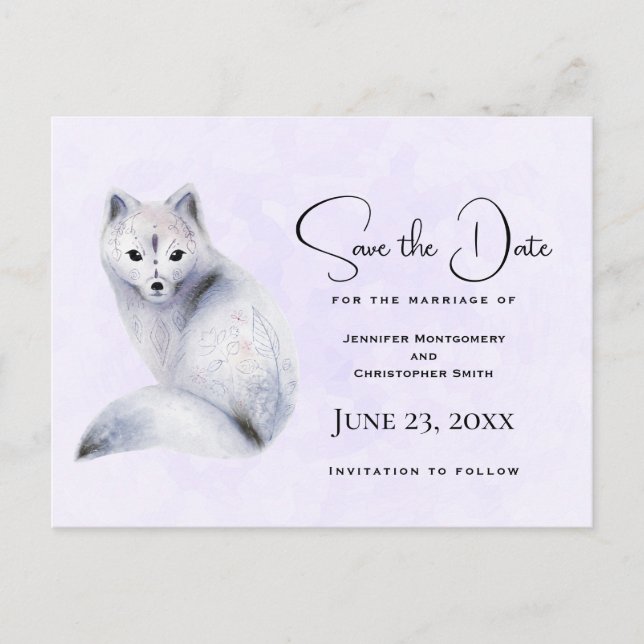 Cute Nordic Fox med Blommigt Markering Spara datum Inbjudan Vykort (Framsida)