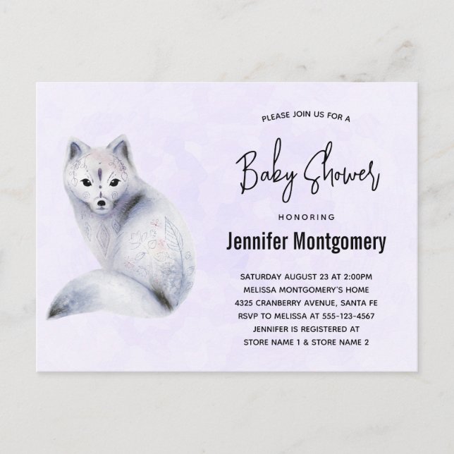 Cute Nordic Fox med Blommigt Markings Baby Shower Inbjudan Vykort (Framsida)