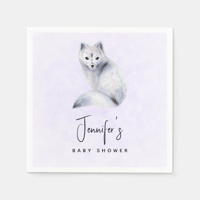 Cute Nordic Fox med Blommigt Markings Event Pappersservett (Framsidan)