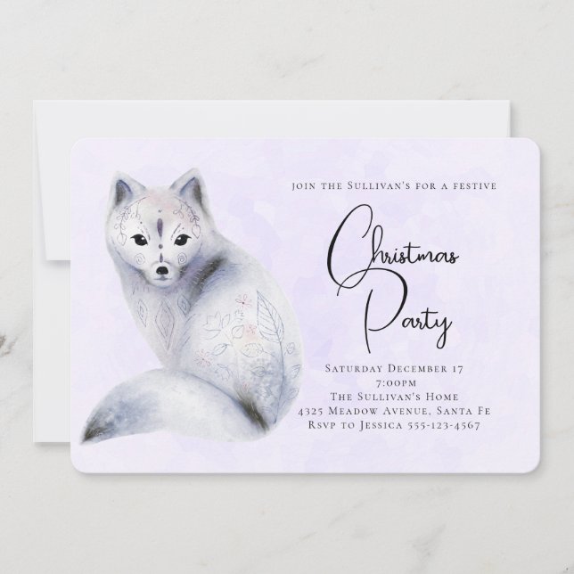 Cute Nordic Fox med Blommigt Markings jul Inbjudningar (Framsida)