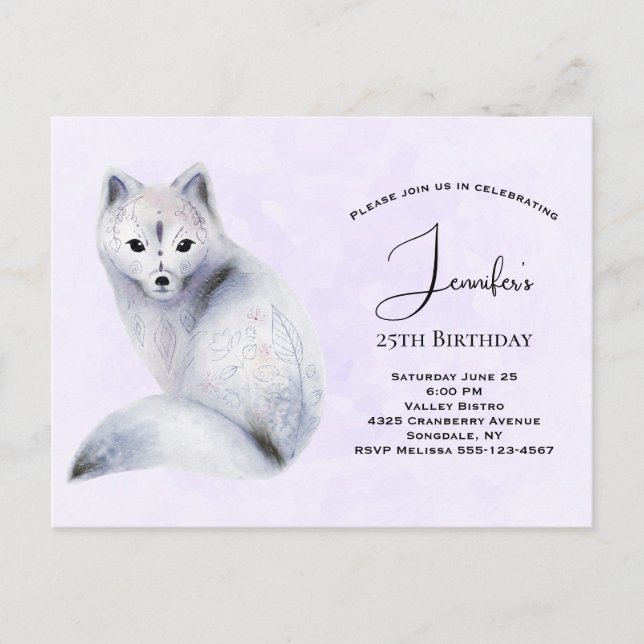Cute Nordic Fox med Blommigt-märkning Inbjudan Vykort (Framsida)