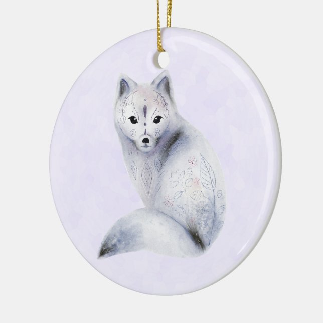 Cute Nordic Fox med Blommigt-märkning Julgransprydnad Keramik (Vänster)