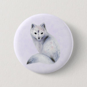 Cute Nordic Fox med Blommigt-märkning Knapp