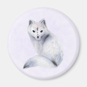 Cute Nordic Fox med Blommigt-märkning Magnet