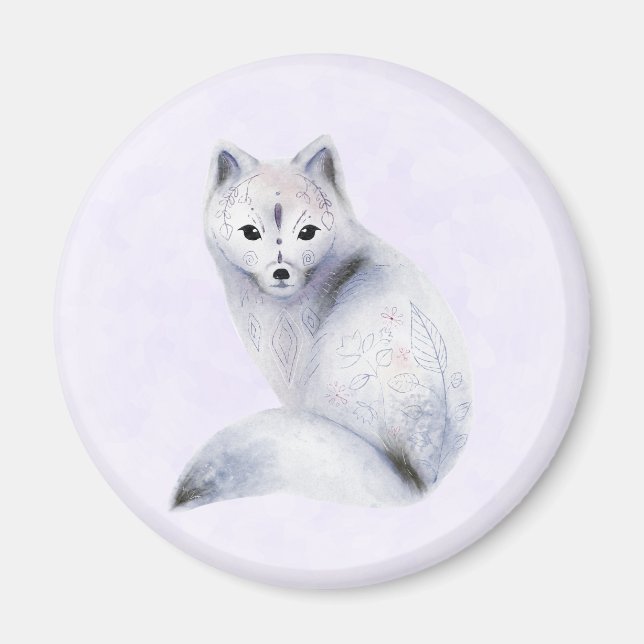 Cute Nordic Fox med Blommigt-märkning Magnet (Framsidan)