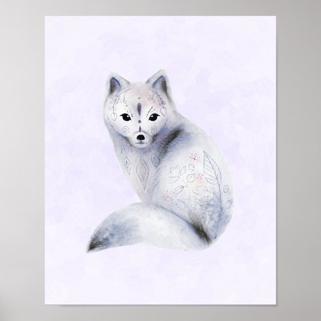 Cute Nordic Fox med Blommigt-märkning Poster (Framsidan)