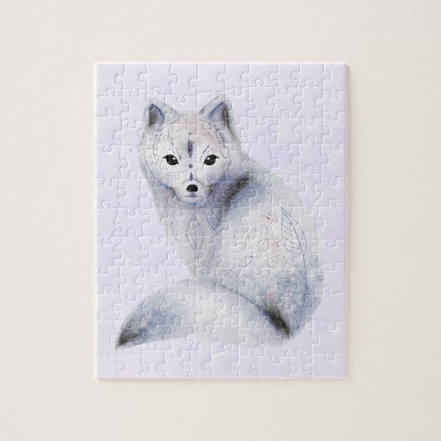 Cute Nordic Fox med Blommigt-märkning Pussel (Vertikal)