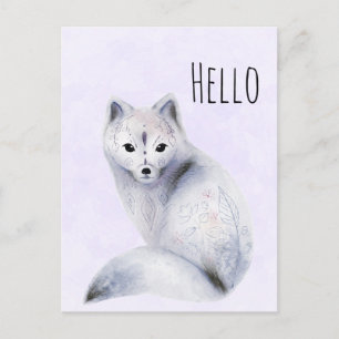 Cute Nordic Fox med Blommigt-märkning Vykort